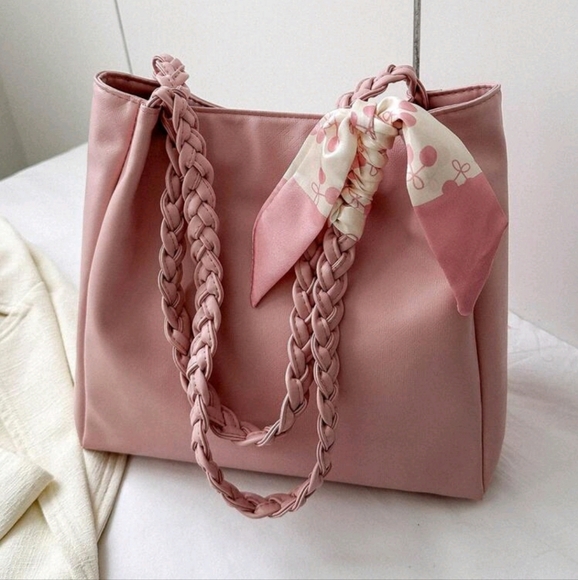 Solid Color Minimalist Large Capacity Braided Straw Shoulder Bag, Lightweight Ca - Picture 1 of 4